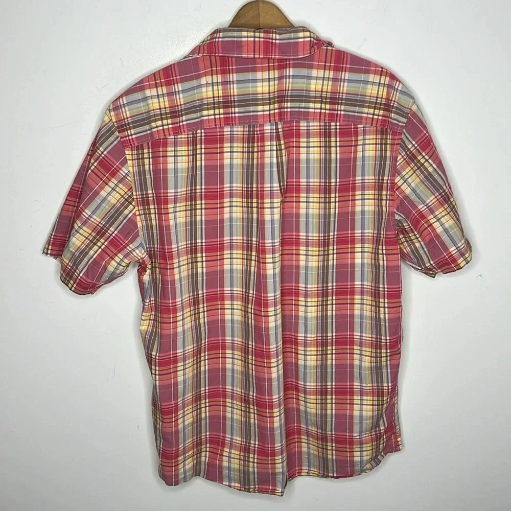 johnnie-O Hangin’ Out Mens M Pink Plaid Short Sleeve Button Down Shirt